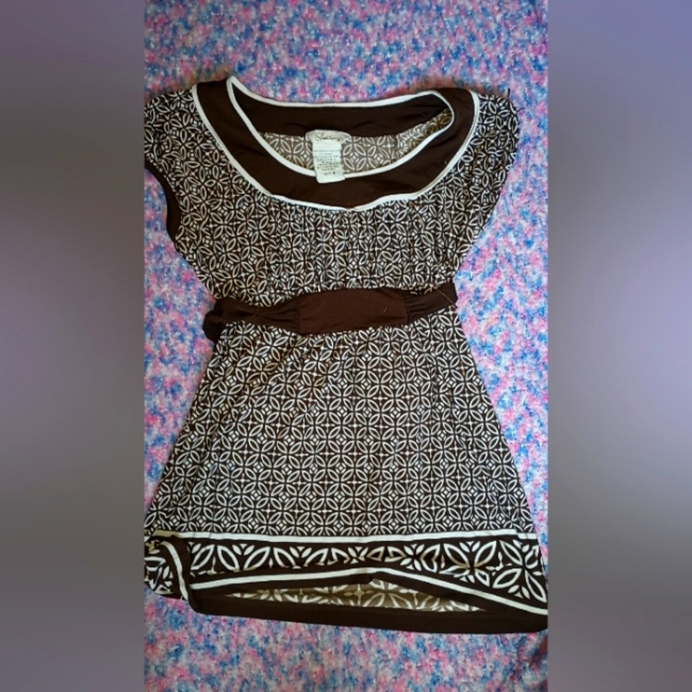 Speechless brown and white t shirt with ribbon tie size 6